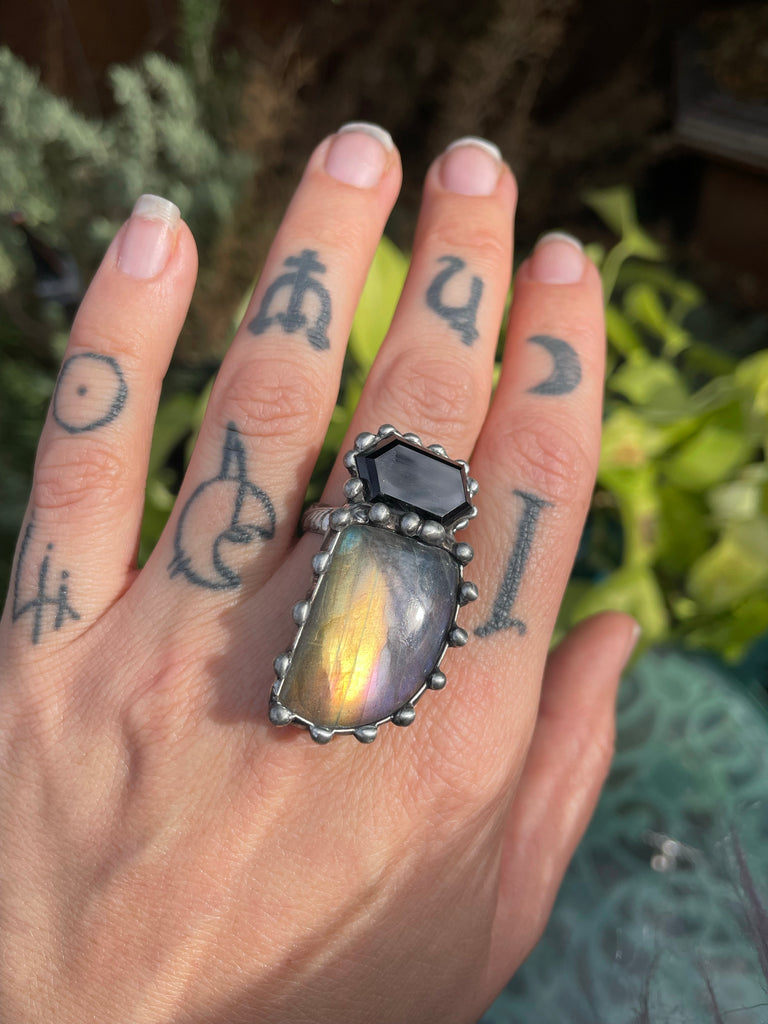 Labradorite and Onyx ring size 7.25