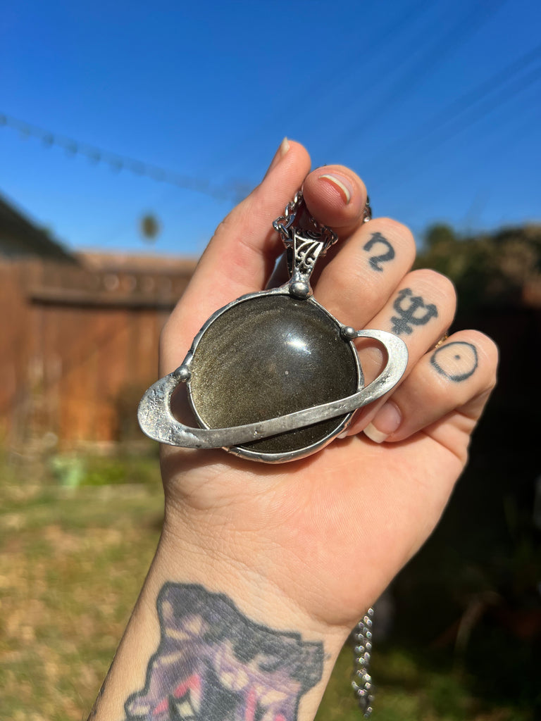 Golden Sheen Obsidian Saturn pendant no.2