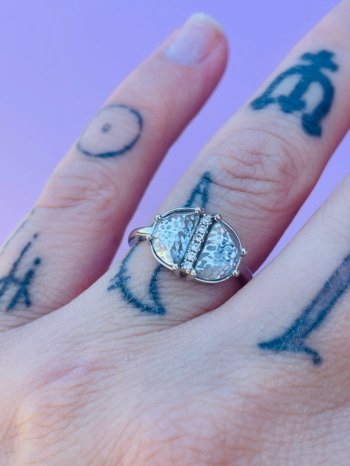 Sparkly glass and zircon ring size 5
