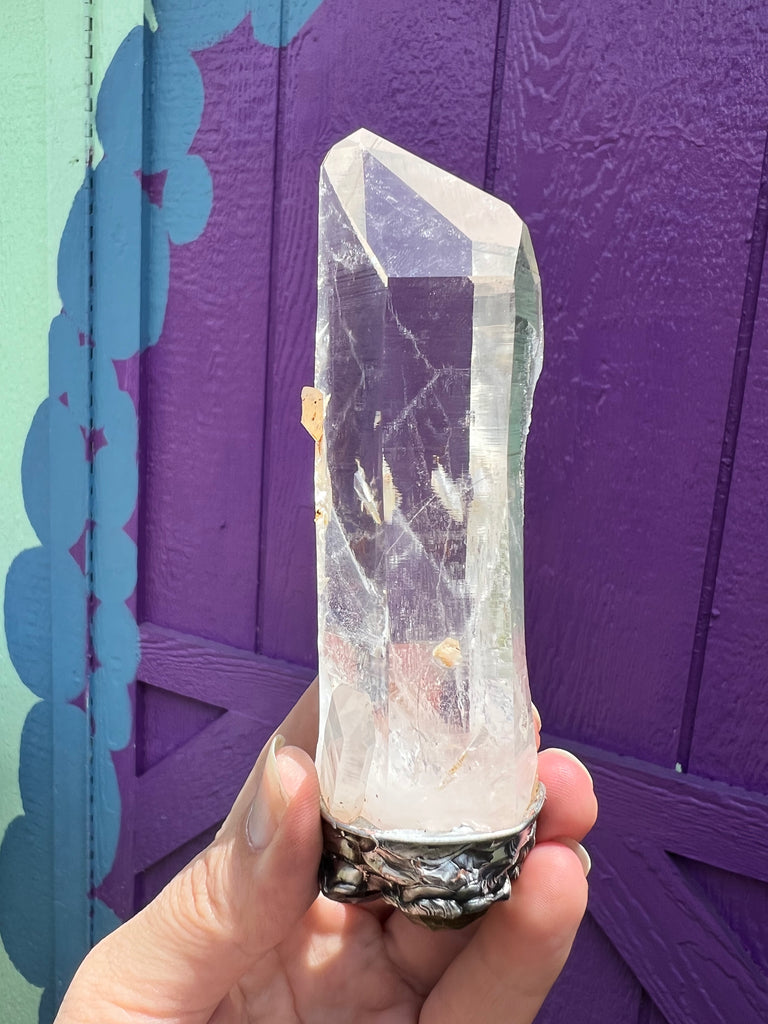 Colombian Lemurian Quartz wand with Citrine, garnet, apatite, and moonstone