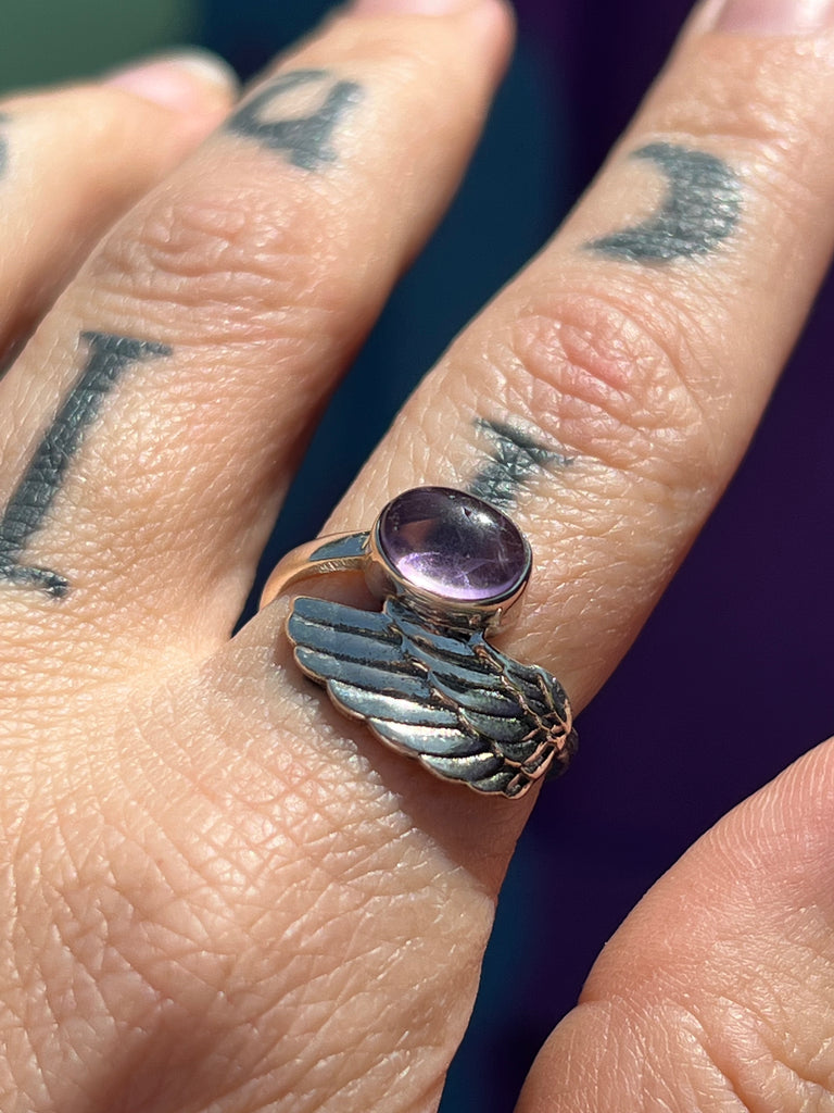 Angel Wing Ring with Amethyst  size 7