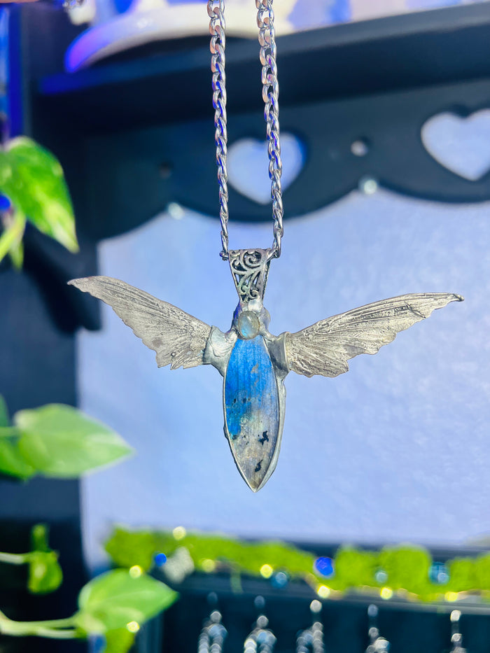 Labradorite with casted hummingbird wings