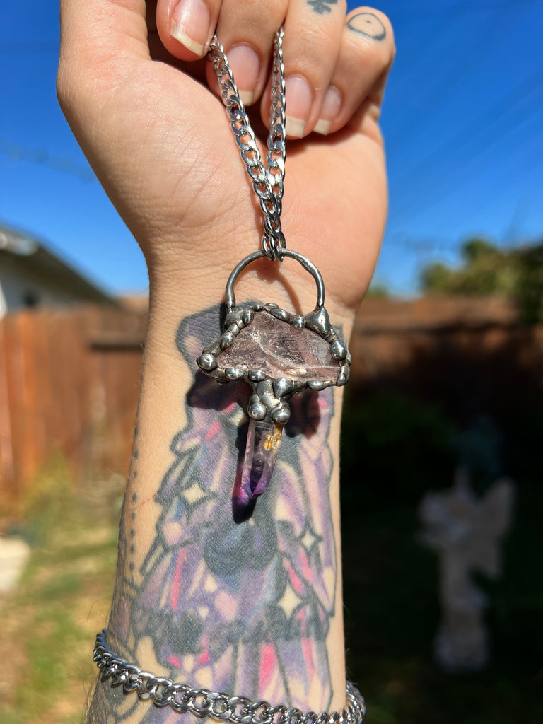 Raw Kunzite & Vera Cruz Mushroom Amulet no.2