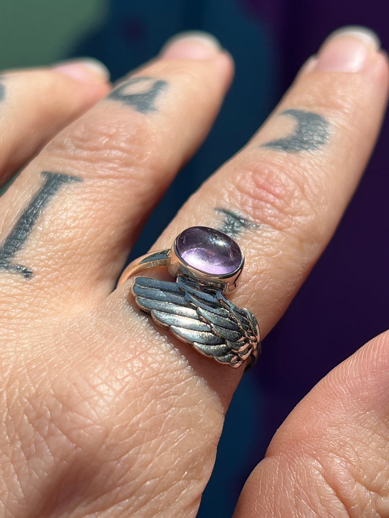 Angel Wing Ring with Amethyst  size 7