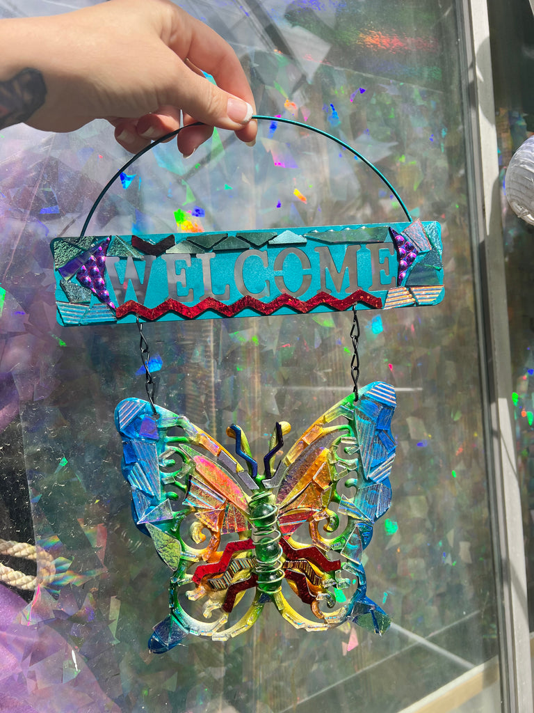‘Welcome’ Butterfly dichroic glass mosaic no.5