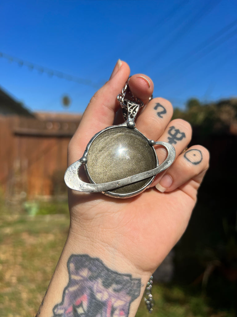 Golden Sheen Obsidian Saturn pendant no.2