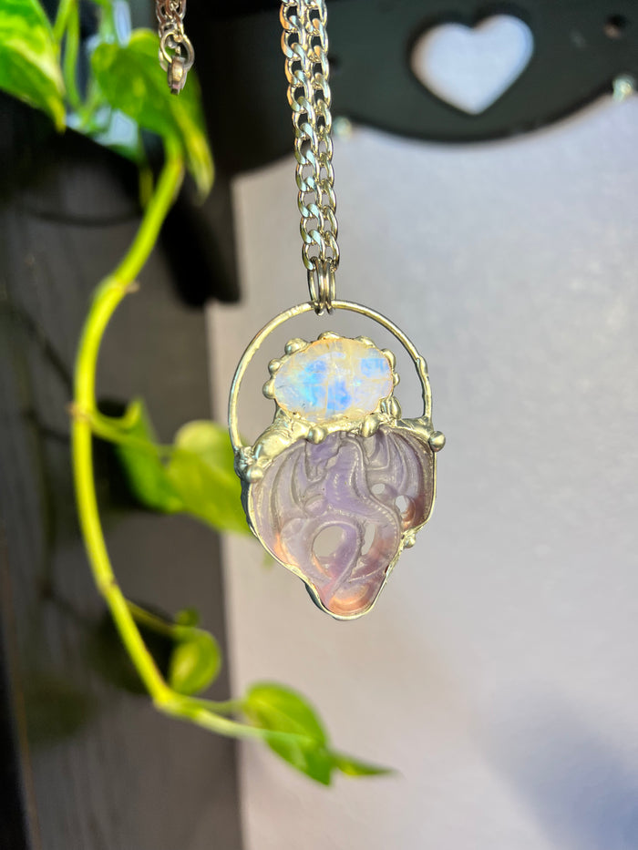 Fluorite Dragon & moonstone cloud Amulet