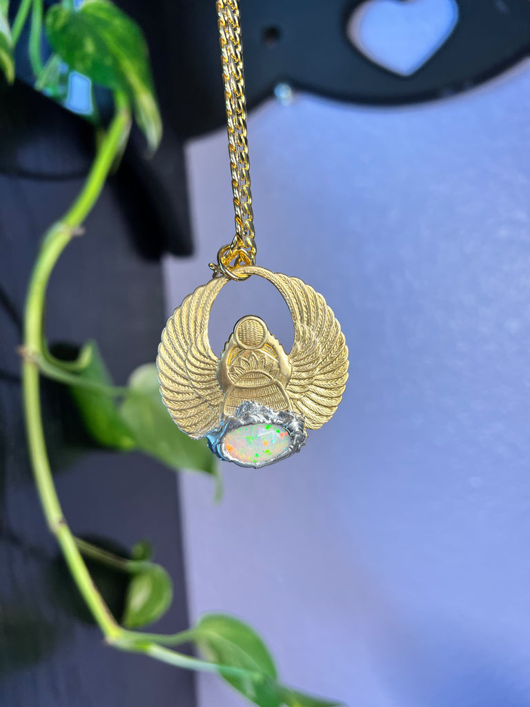 Scarab Beetle Amulet with Opal