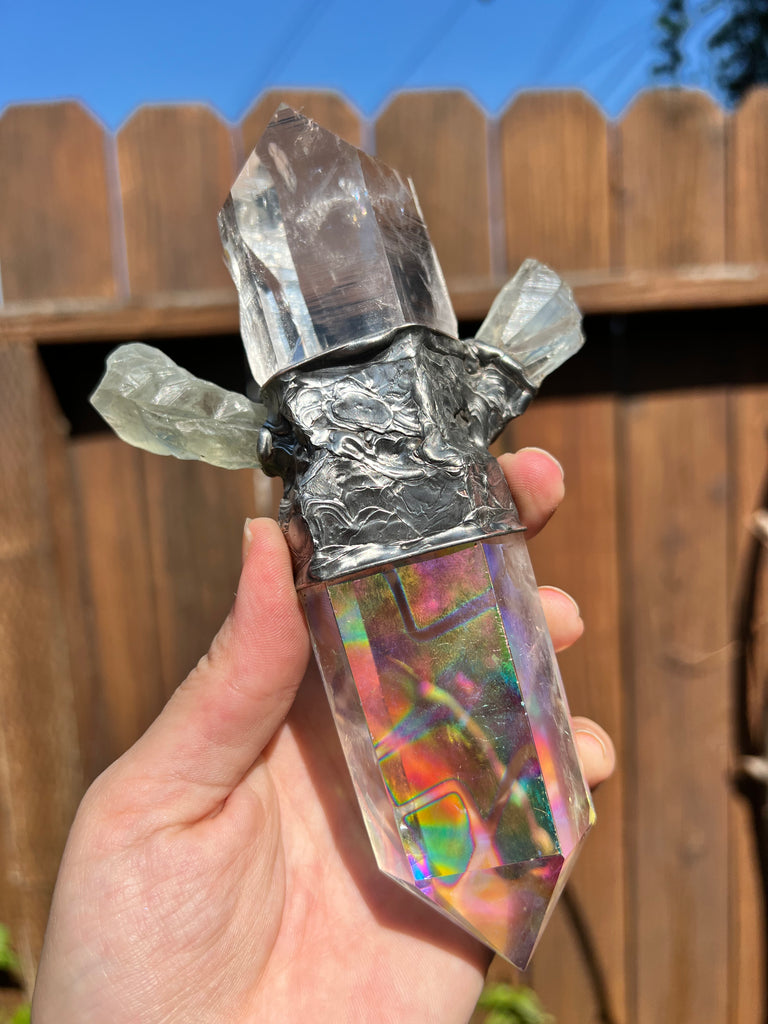 Colombian Quartz, Aura Quartz, Dioptase, Opal, Labradorite Wand Spiritual Tool