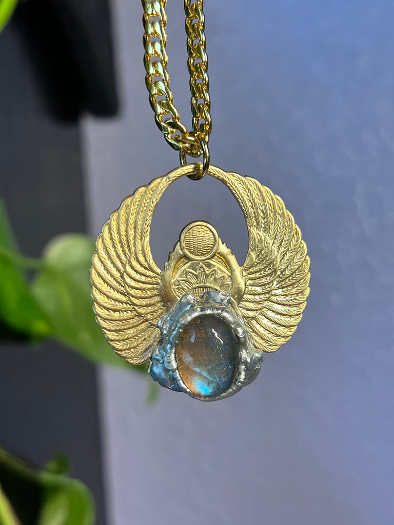 Scarab Beetle Amulet with Labradorite