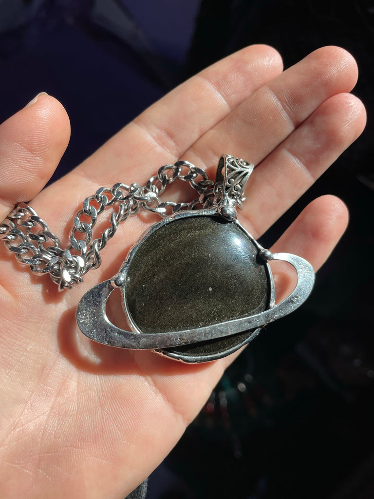 Golden Sheen Obsidian Saturn pendant no.2