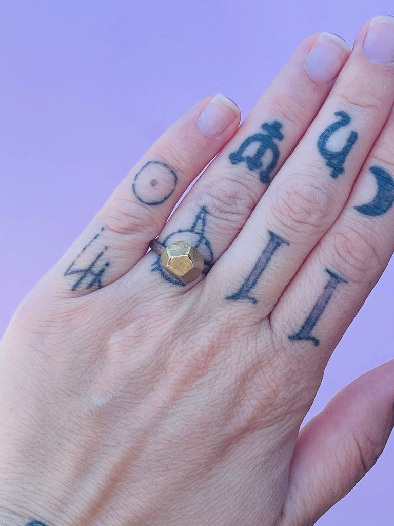 Handmade pyrite cluster ring size 5