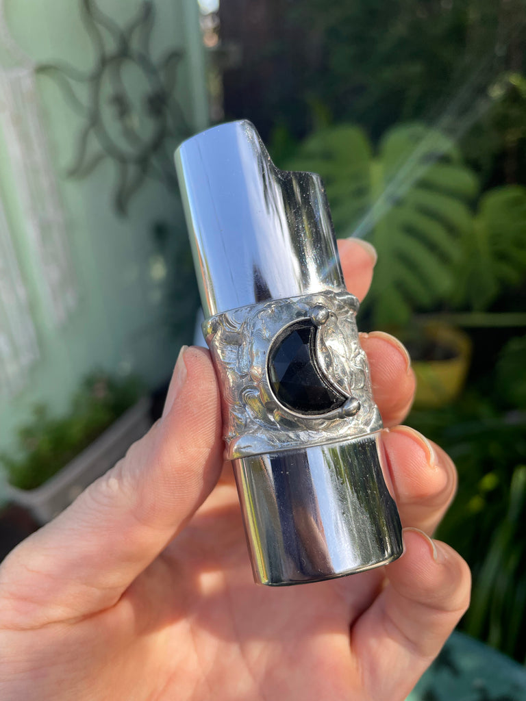 Faceted Onyx Moon on Silver Fire Case