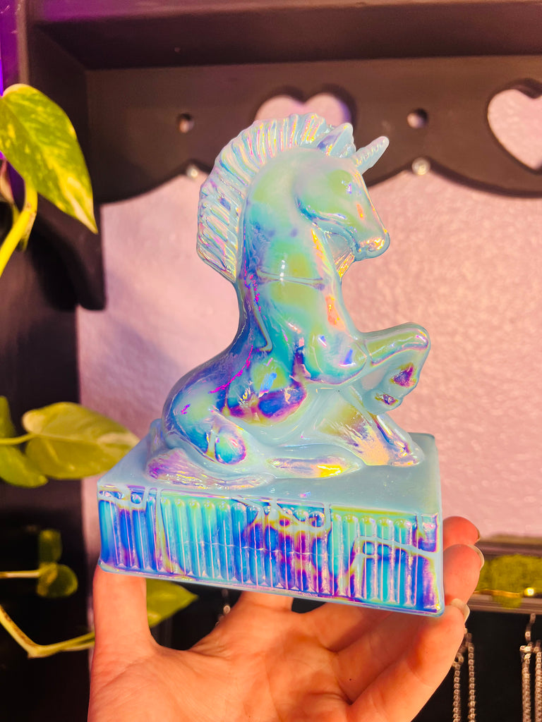Aurafied Blue Glass Unicorn