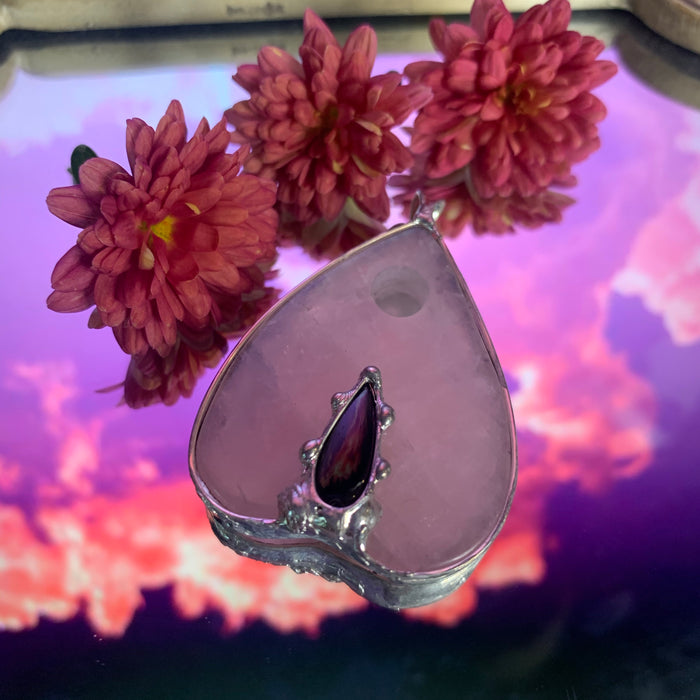 Rose Quartz and Spinel Planchette pendant
