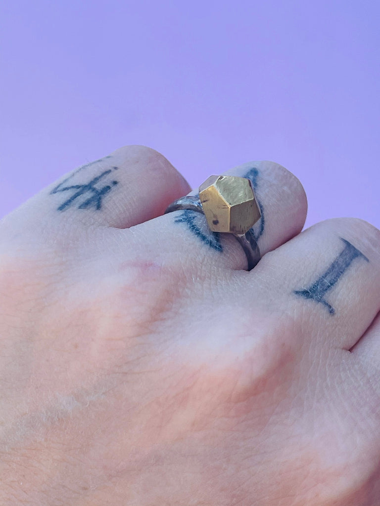Handmade pyrite cluster ring size 5