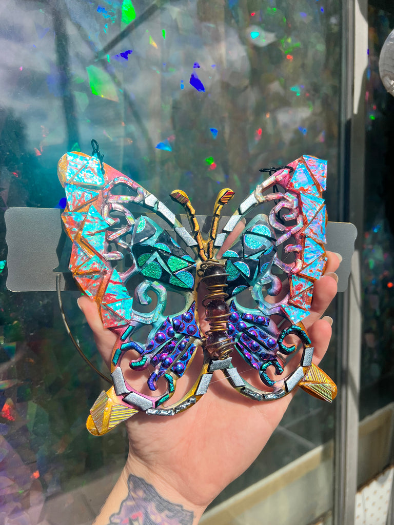 ‘Welcome’ Butterfly dichroic glass mosaic no.4