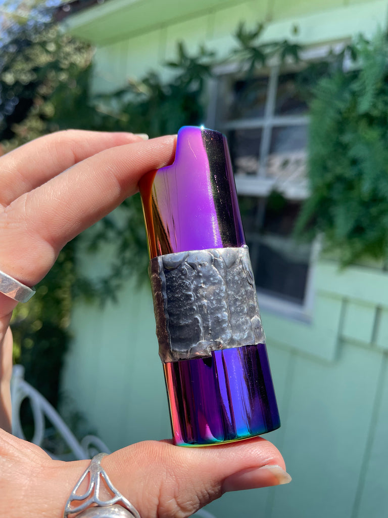 Raw Dioptase on Titanium Fire Case