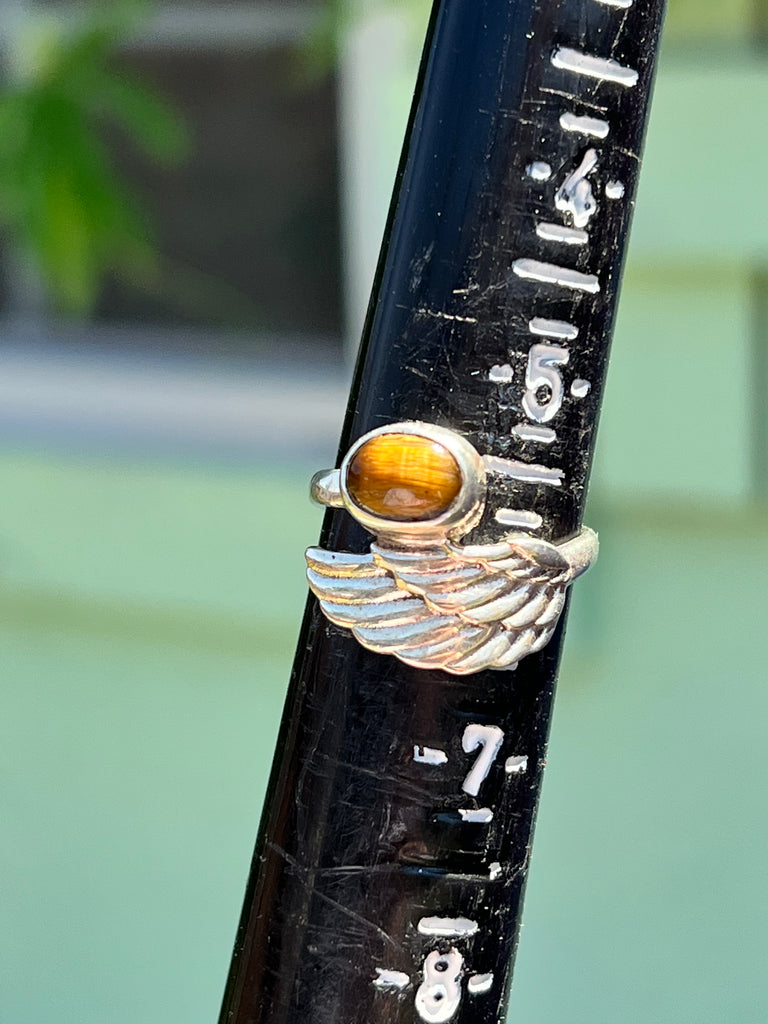 Angel Wing Ring with Tigers Eye size 6