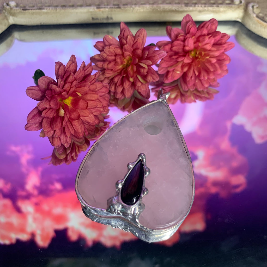 Rose Quartz and Spinel Planchette pendant