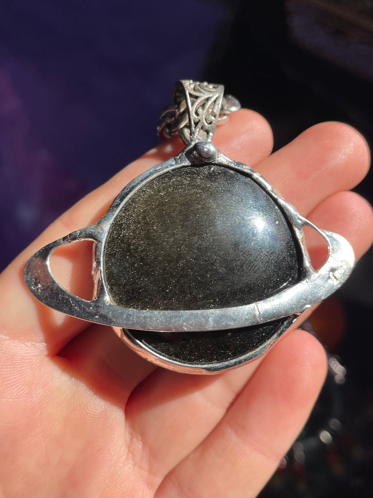 Golden Sheen Obsidian Saturn pendant no.1