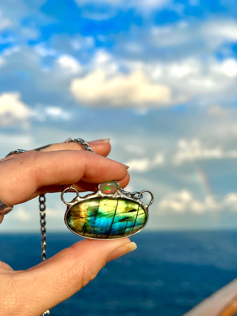 Tobaira Labradorite and Opal amulet no.1