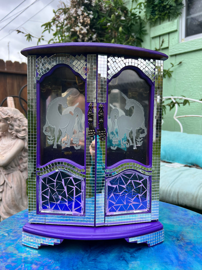 Purple Disco Mosaic Unicorn jewelry case