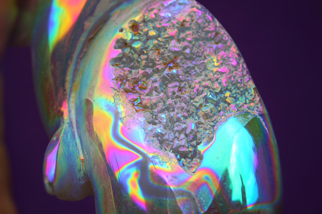 Aura Chalcedony Dolphin with druzy geode cave no.3