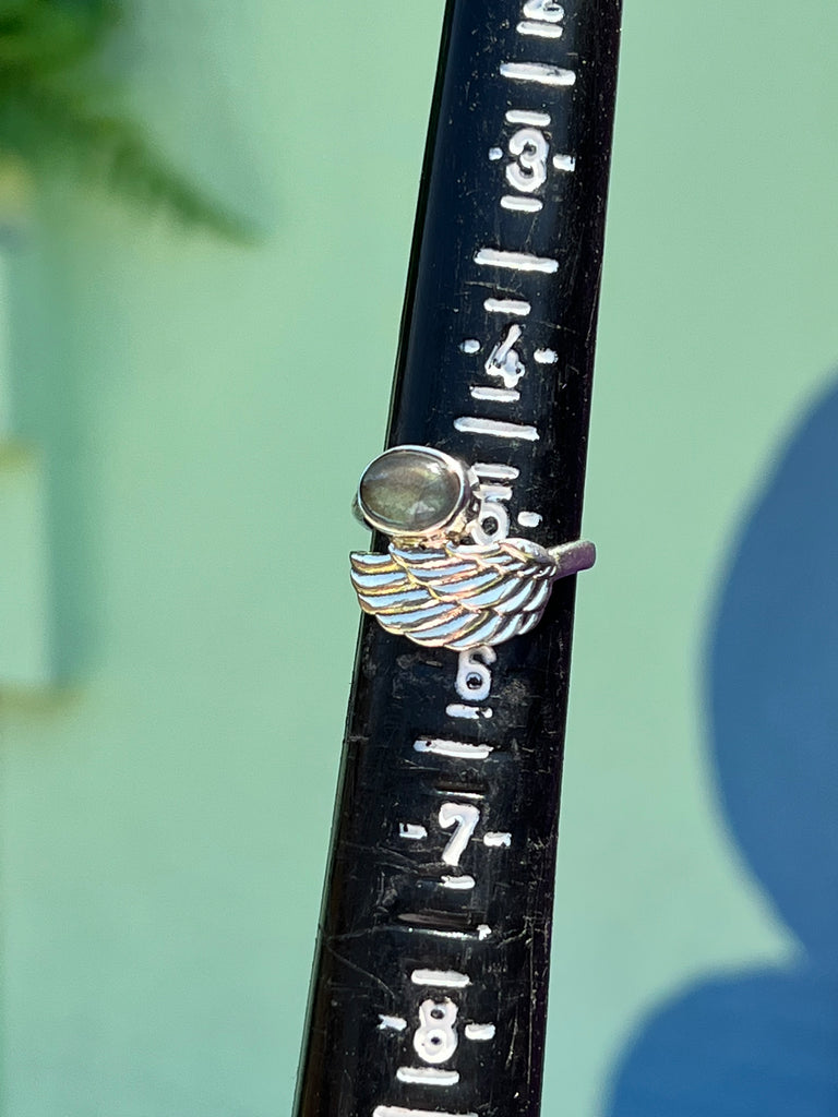 Angel Wing Ring with Labradorite size 5.5 (no.2)