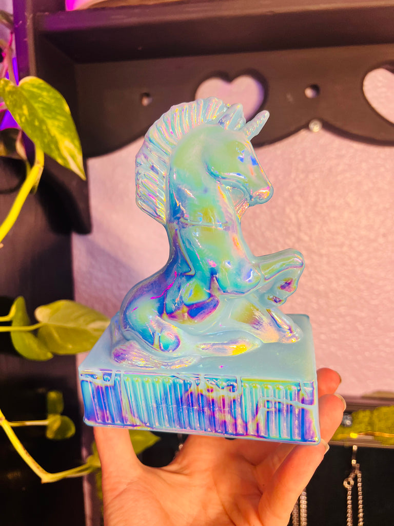 Aurafied Blue Glass Unicorn