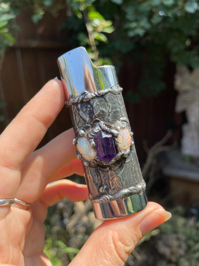 Amethyst with Opal Leaf Filigree Fire Case