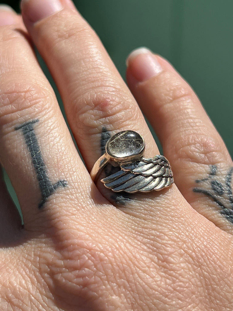 Angel Wing Ring with Rutilated Quartz size 6