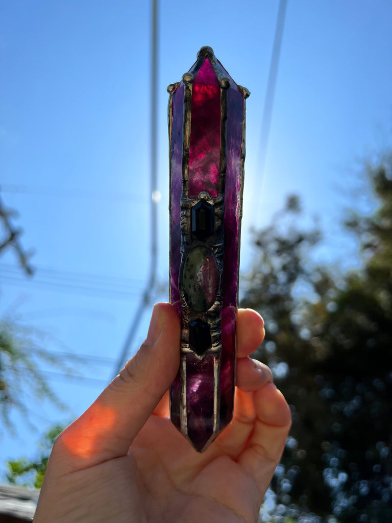 Rare Magenta  Fluorite & Ruby Zoisite wand