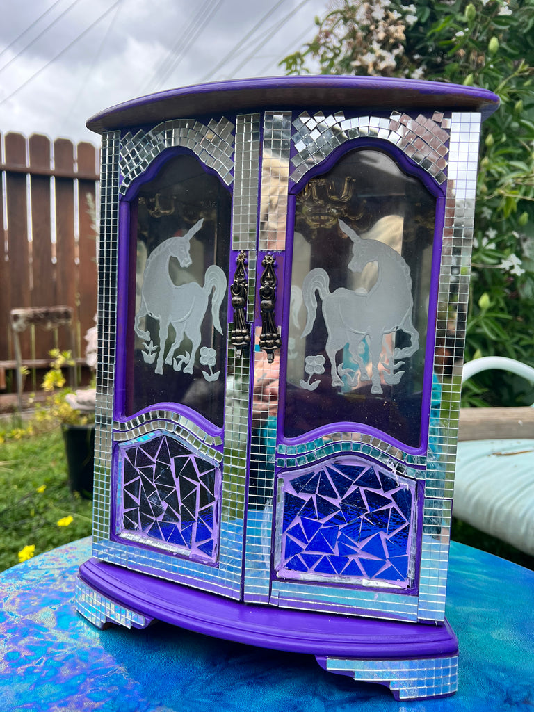 Purple Disco Mosaic Unicorn jewelry case