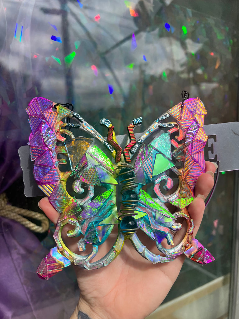 ‘Welcome’ Butterfly dichroic glass mosaic no.2