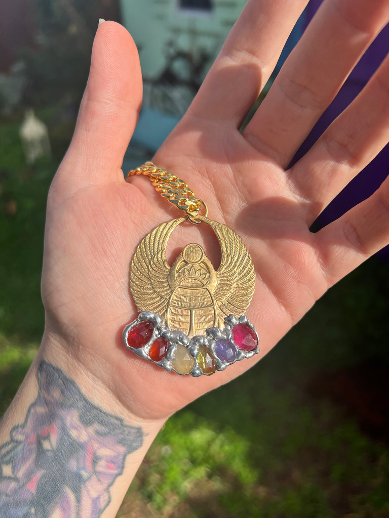 Scarab Beetle Amulet with rainbow gemstones