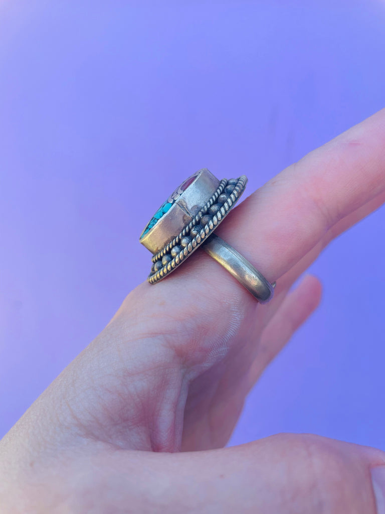Turquoise and Brass ring adjustable sizes 8-9