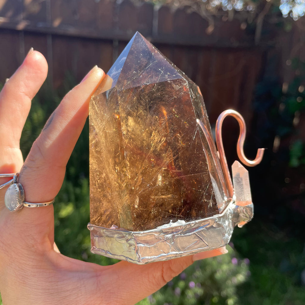 Smoky Rutilated Quartz ring holder