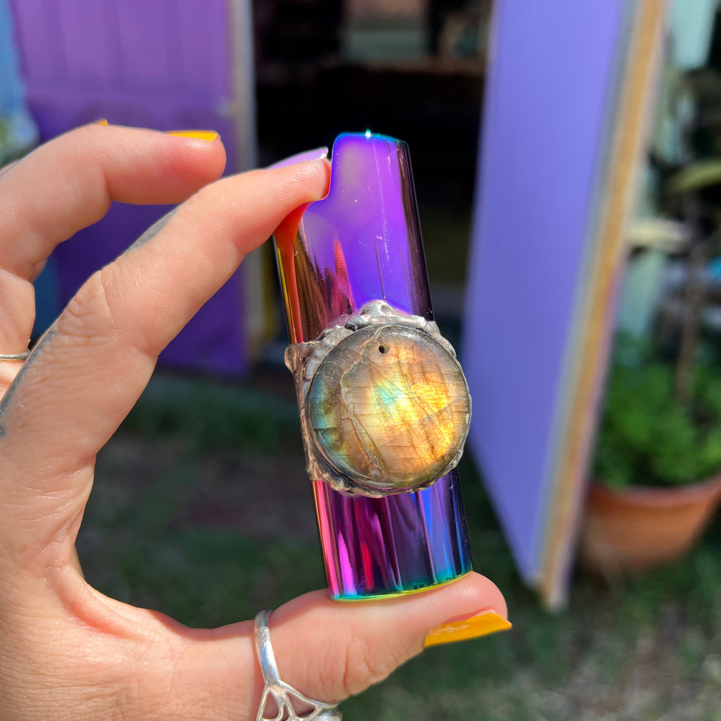 Labradorite on Rainbow Titanium Fire Case