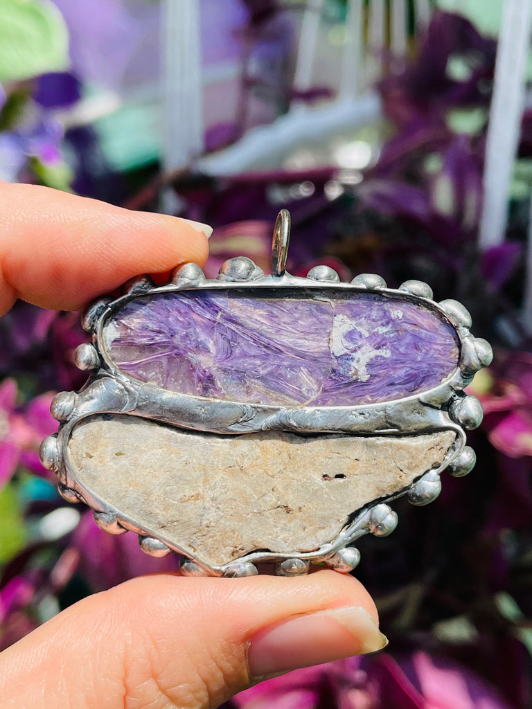 Charoite and Dioptase pendant