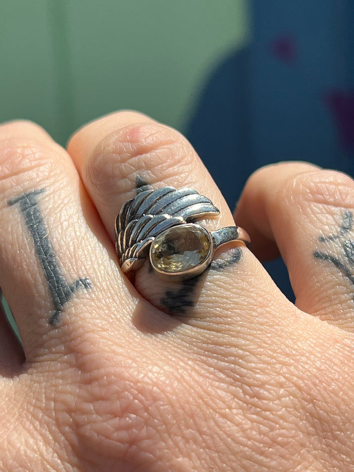 Angel Wing Ring with Citrine size 5