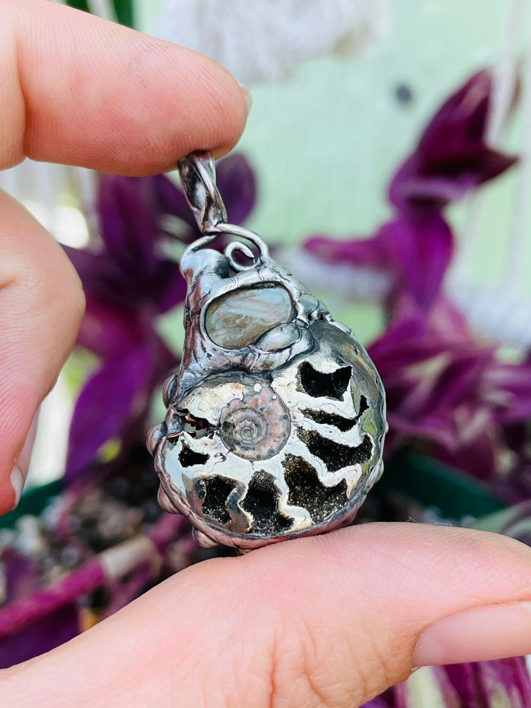 Opalized Pyrite Ammonite and Faceted Welo Opa