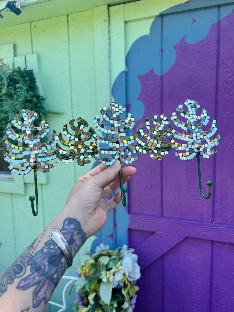 Disco Mosaic Monstera Leaf Key/jewelry holder