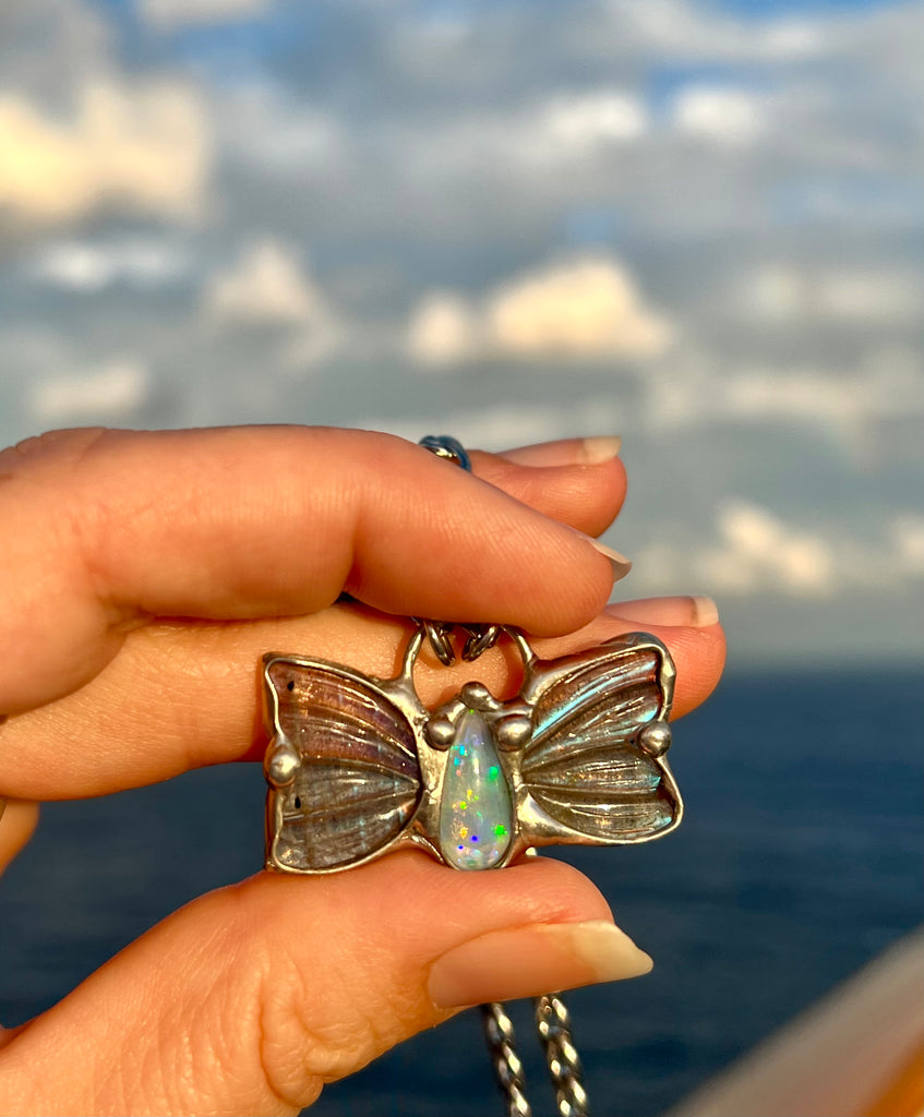 Tobaira Labradorite and Opal fairy wing amulet no.2
