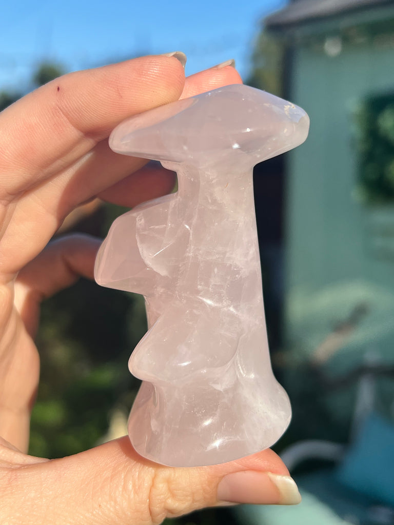 Large Rose Quartz triple  mushroom carving