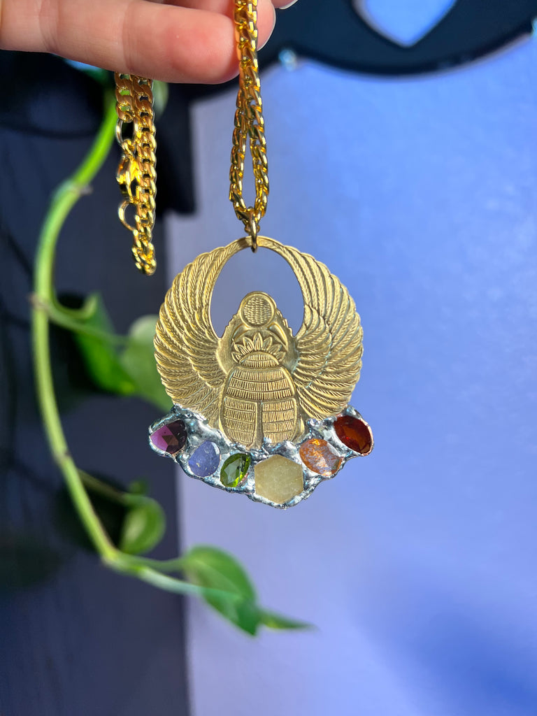 Scarab Beetle Amulet with rainbow gemstones