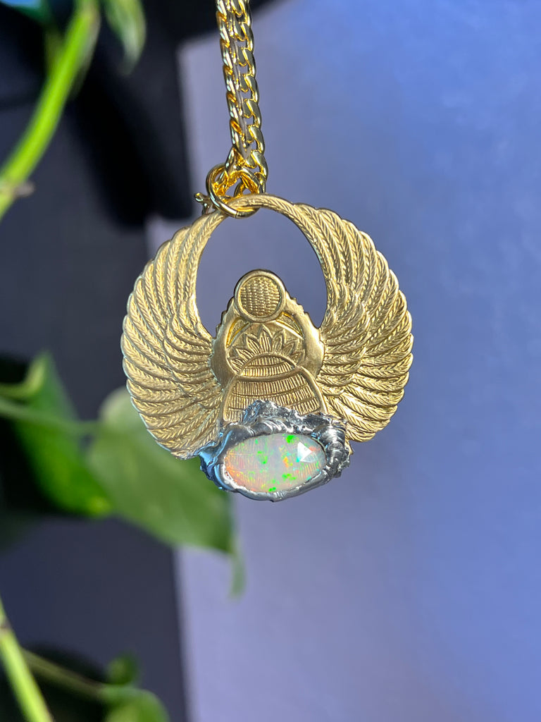 Scarab Beetle Amulet with Opal