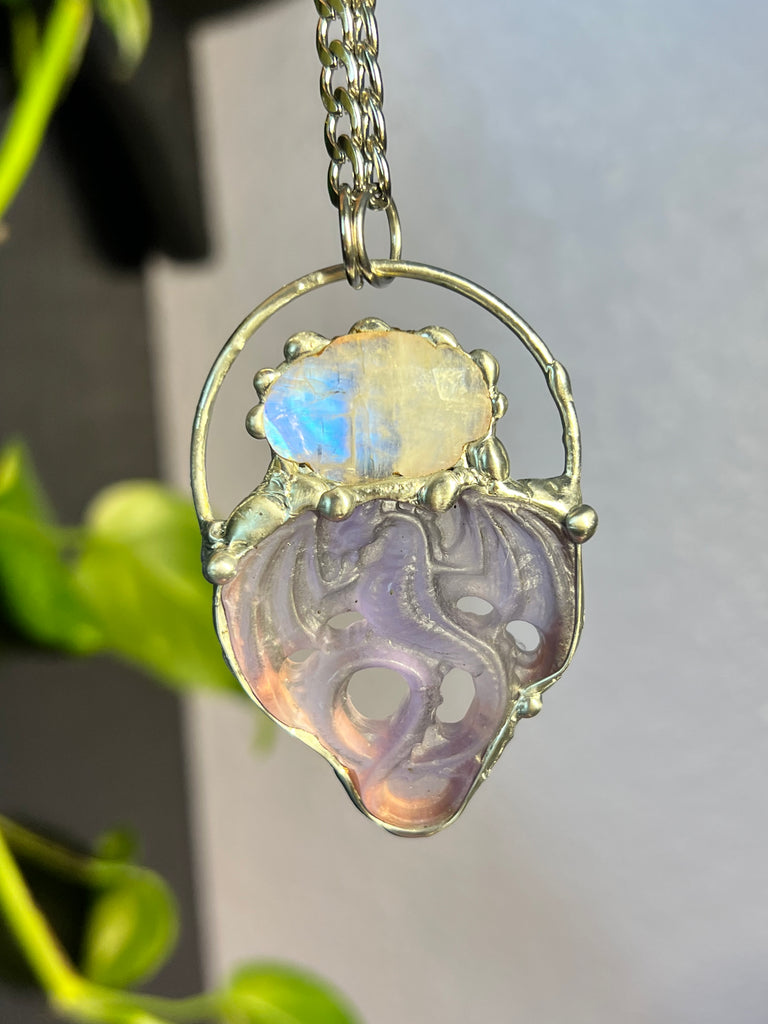 Fluorite Dragon & moonstone cloud Amulet