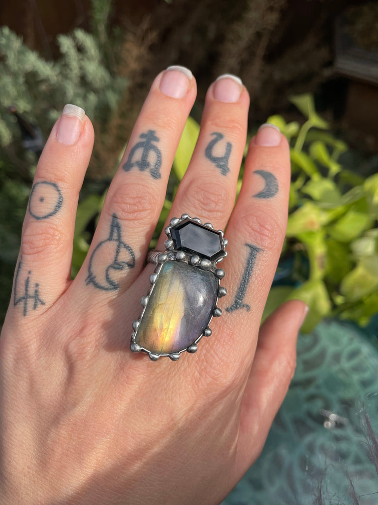 Labradorite and Onyx ring size 7.25