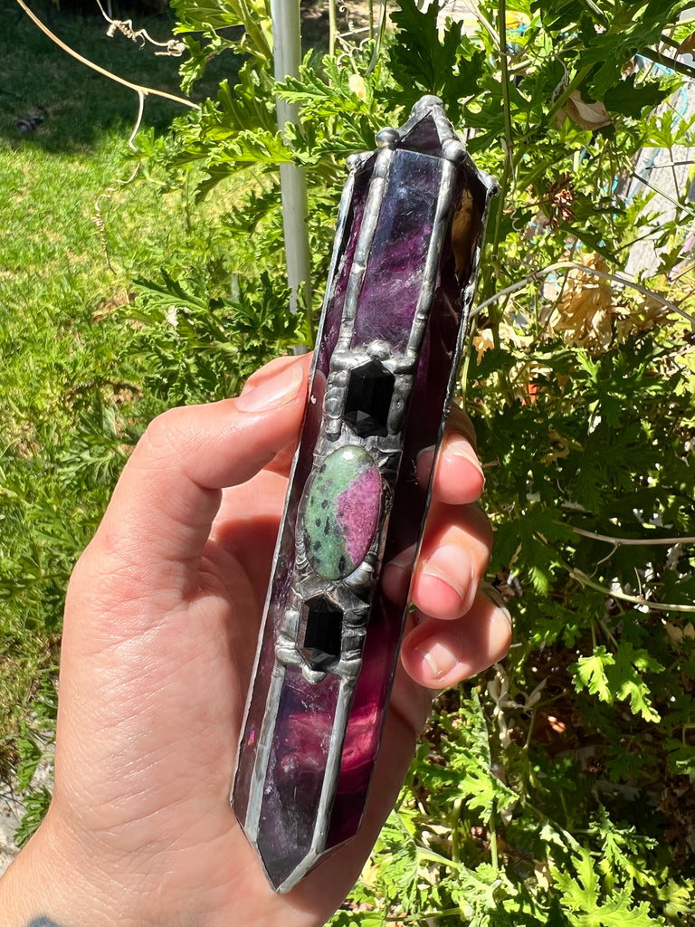 Rare Magenta  Fluorite & Ruby Zoisite wand